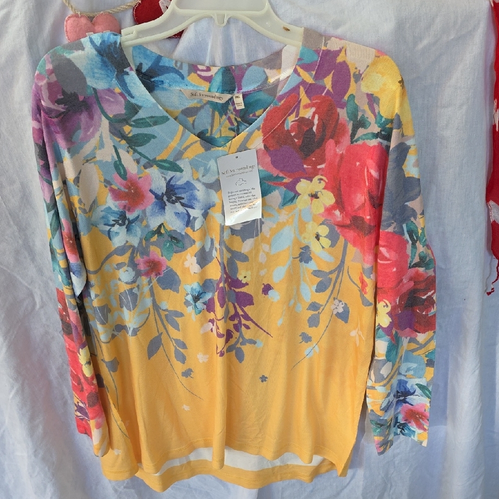 Soft Surroundings Multicolor Floral Long Sleeve Top